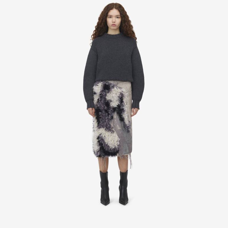Alexander McQueen Women's White Sculpted Statue Jacquard Skirt​ - 4 (Viscose, Polyester & Wool)